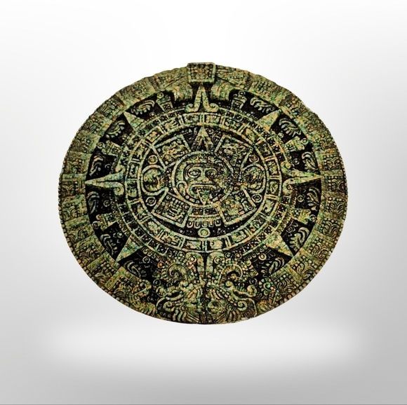 Zarebski Other - Vintage Zarebski Aztec Mayan Calendar Sun Stone Malachite Green 11" Wall Plaque